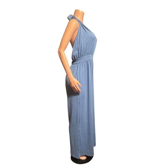 Shein blue plunge halter neck wide leg jumpsuit XL - Picture 4 of 7